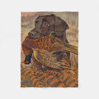 Vintage Chocolate Lab Hunting Fleece Blanket