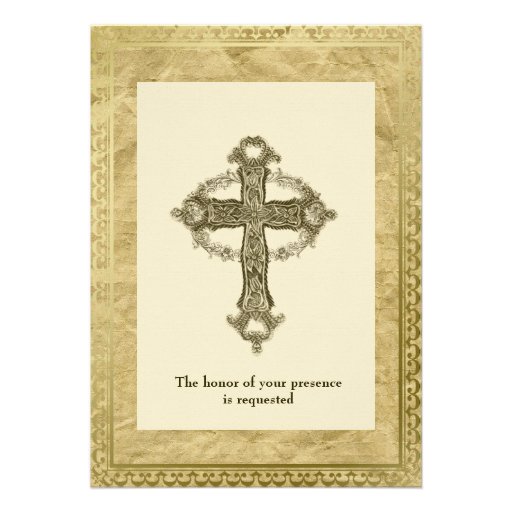 Vintage Christian Cross Wedding Invitation