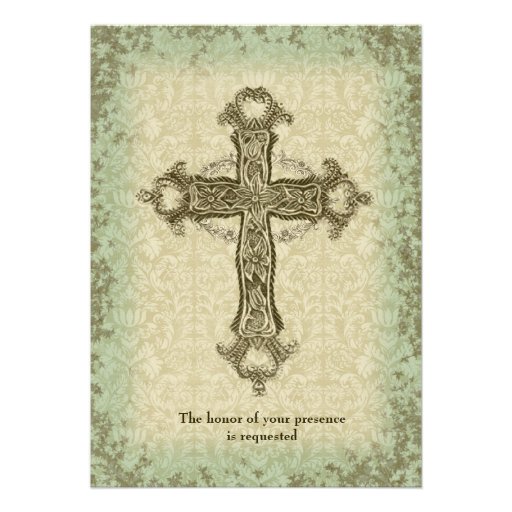 Vintage Christian Cross Wedding Invitation