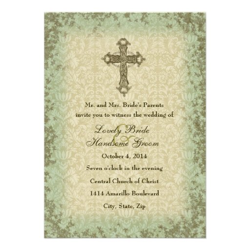 Vintage Christian Cross Wedding Invitation