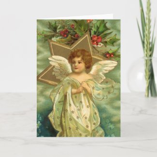 Vintage Christmas Angel Gold Star Holly Berries Greeting Cards