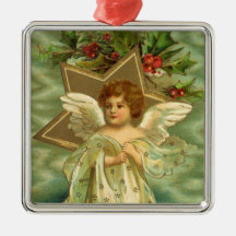 Vintage Christmas Angel Gold Star Holly Berries Christmas Tree Ornament