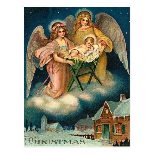 Vintage Christmas Angel Nativity Postcard | Zazzle