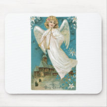 Vintage Christmas Angel playing Trumpet Mouse Pads