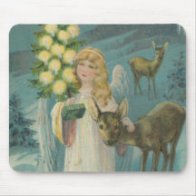 Vintage Christmas Angel with Deer Mousepads
