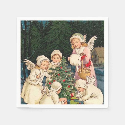 Vintage Christmas Angels paper napkins Zazzle
