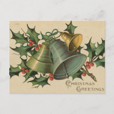 Vintage Christmas Bells and Holly Post Card