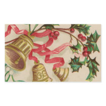 Vintage Christmas Bells, Ribbons and Holly Rectangular Stickers