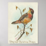 Vintage Christmas Bird Print
