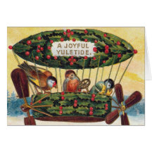 Vintage Christmas - Birds in a Airship Greeting Card