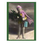 Vintage Christmas Boy, Tree & Gifts Postcard