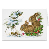 Vintage christmas bunny rabbits blank holiday card