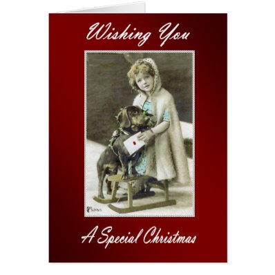 Vintage Christmas Card Child with dog