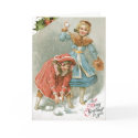Vintage Christmas Card Girls Playing in th Snow
