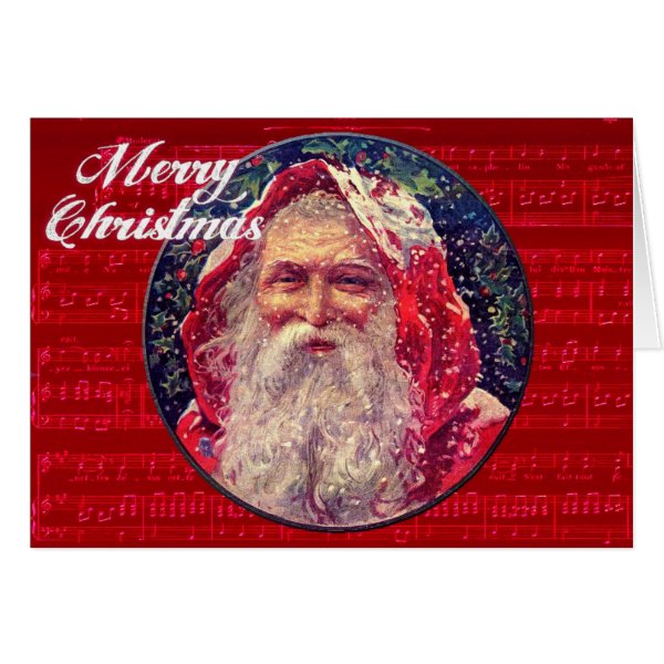 Vintage Christmas Card Santa and Music