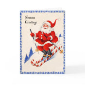 Vintage Christmas Card - Santa on Candy Cane Skis card