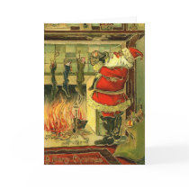 Vintage Christmas Card - Santa, Stockings