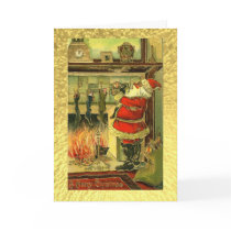 Vintage Christmas Card - Santa, Stockings