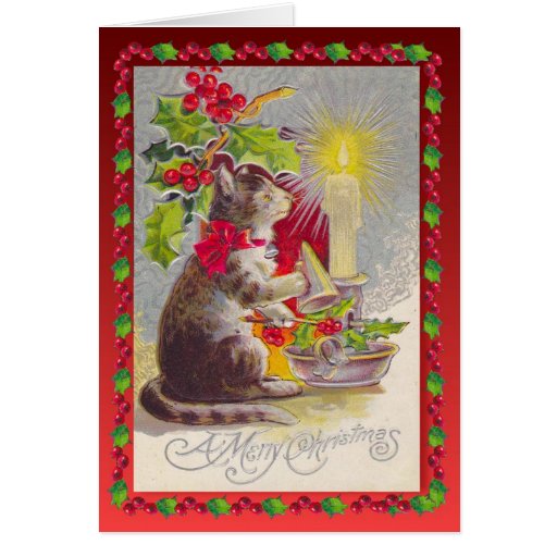 vintage christmas cat and decorations greeting card zazzle vintage christmas cat and decorations greeting card zazzle
