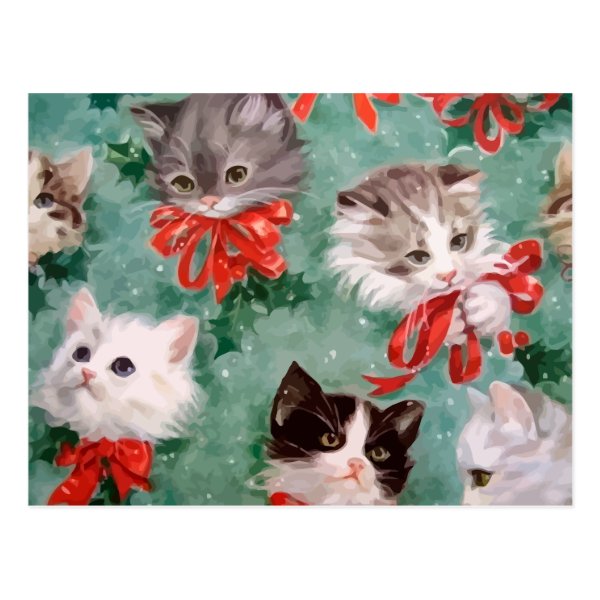 Vintage Christmas Cats Postcard