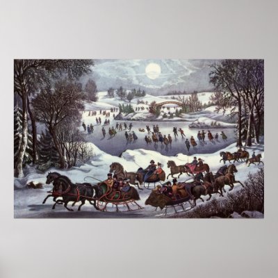 Vintage Christmas; Central Park in Winter posters