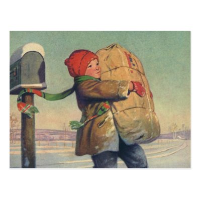 Vintage Christmas, Child with Package Post Card