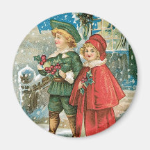 Vintage Christmas Children in the Snow Magnet