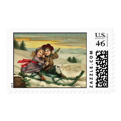 Vintage Christmas Children Postage Stamps