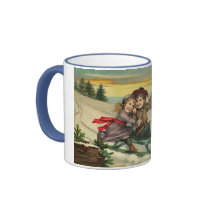 Vintage Christmas - Children Winter Scene mugs by MyOtherPlanet Vintage Christmas - Children Winter Scene mugs