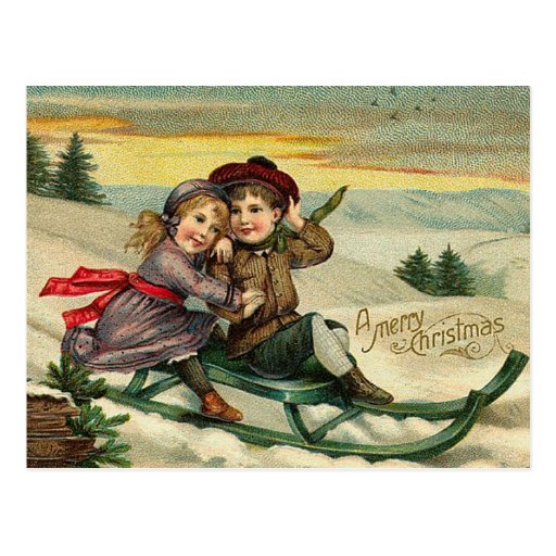 Vintage Christmas - Children Winter Scene Postcards