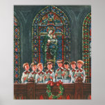 Vintage Christmas Choir in Church Children Singing Posters