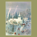 Vintage Christmas, Church Goers in Winter Snow Day postcards