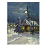Vintage Christmas, Church in Moonlight Snow Winter Post Card