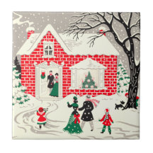 Vintage Christmas Countryside Greetings Tile