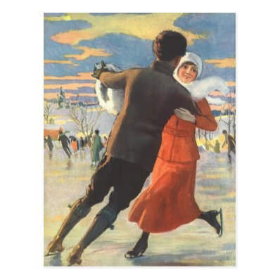 Vintage Christmas, Couple Ice Skating Post Cards