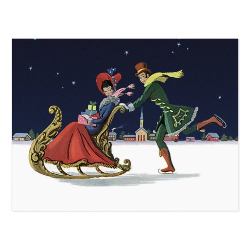 Vintage Christmas, Couple in Love Ice Skating Postcard ...