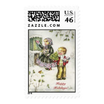 Vintage Christmas cute boy and girl Stamps