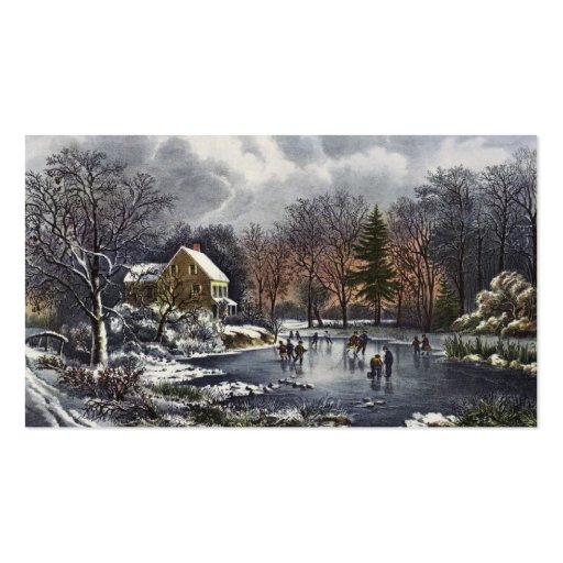 Vintage Christmas, Early Winter, Skaters on Pond Business Cards