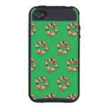 Vintage Christmas, Floral Wreath Bow Gold Bell Case For iPhone 4