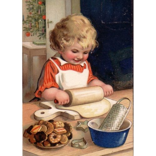 Vintage Christmas - Girl Baking Cookies card