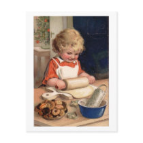 Vintage Christmas - Girl Baking Cookies postcards