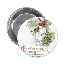 Vintage Christmas Girl Pinback Button