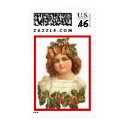 Vintage Christmas Girl Postage Stamp - Red Border by JuJuGarden Vintage Christmas Girl Postage Stamp - Red Border