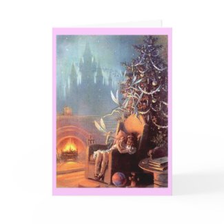 Vintage Christmas girl with faeries card