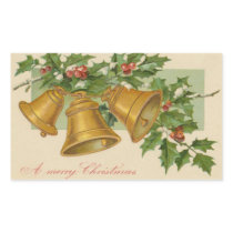 Vintage Christmas Gold Bells & Frozen Holly. Rectangle Stickers