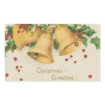 Vintage Christmas Gold Bells & Holly Berries Rectangular Stickers