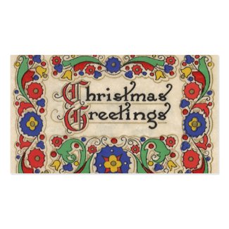 Vintage Christmas Greetings with Decorative Border Business Card Template