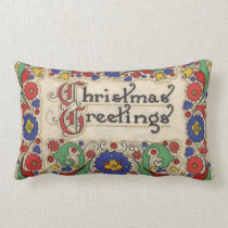Vintage Christmas Greetings with Decorative Border Throw Pillows
