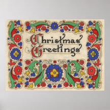 Vintage Christmas Greetings with Decorative Border Poster