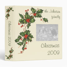 Vintage Christmas Holly Branch with Red Berries 3 Ring Binders